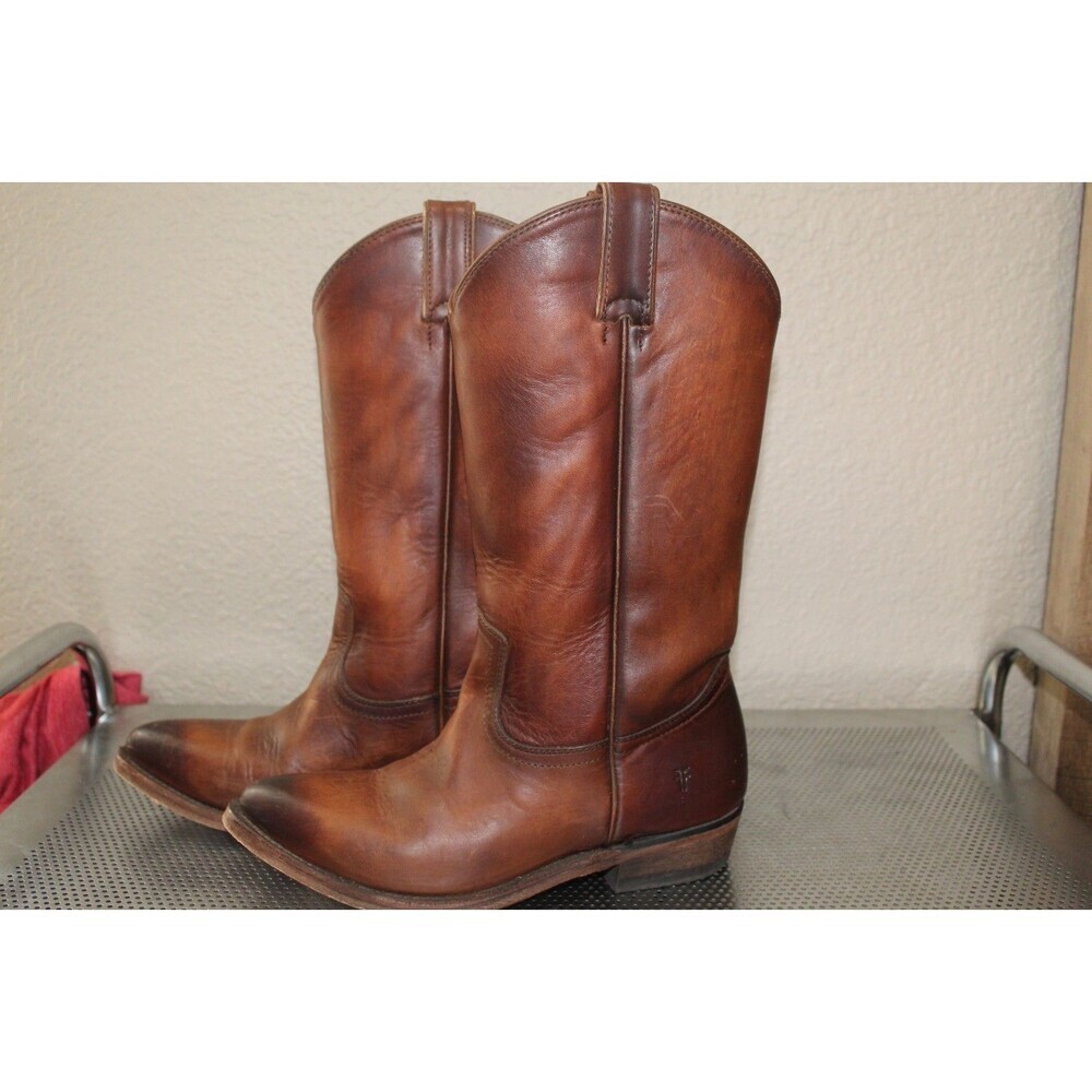 Frye Billy Pull On Western Leather Boots Cowboy Cowgirl Brown Women's Size 6.5 - Picture 3 of 7